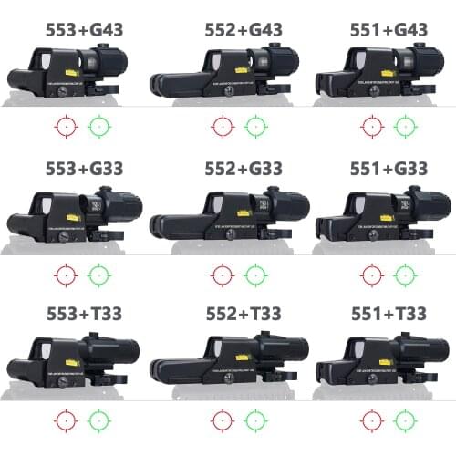 Tactical 551/552/552G/553/558 Red Dot Holographic Rifle Scope+G33/G43 3X Magnifier Hunting Reflex Sights 20mm Weaver Rail Mount