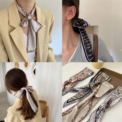 Thin and Narrow Sliver Silk Headbands Headwraps Scarf Female Versatile Girls Bandage Ribbon Korea Small Long Headband Hair Ties