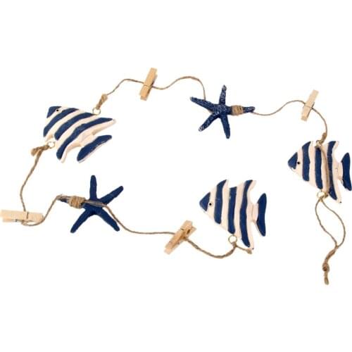 Generic String of ing Wooden Tropical Fish Starfish Photo Memo Clip Blue Stripe Home Bedroom Decoration Accessories