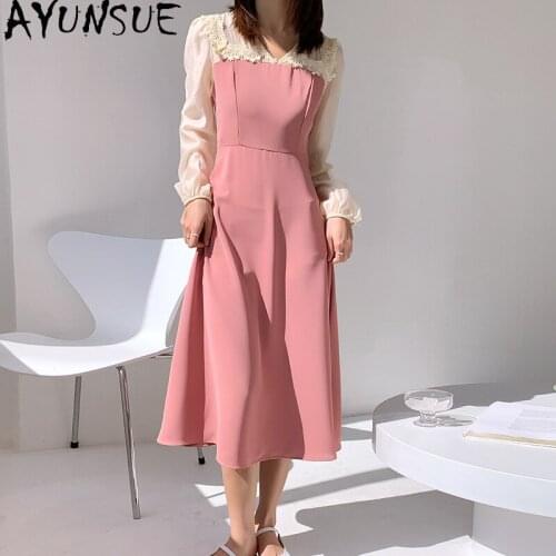 AYUNSUE 2021 Spring Woman Dress Elegant Long Sleeve Dress Female Korean Fashion Lace Party Dresses for Women Vestido De Mujer