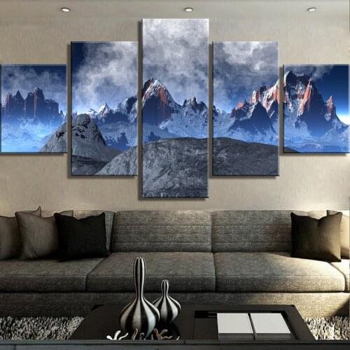 Wall Art for Home Decorations 5 Piece Canvas Art Unreal Snow Mountain Decoration Paintings on Canvas Wall Decor