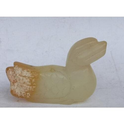 YIZHU CULTUER ART Collection Old China Xinjiang Jade Carving Goose Statue Pendant Decoration