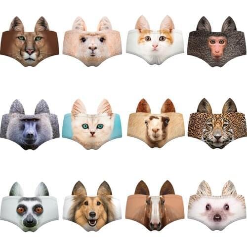 Funny New arrival Fashion Lady Underwear Wild Animal 3D Printing Ear Woman Sexy Panties Dog Llama Puma Monkey Cat Briefs