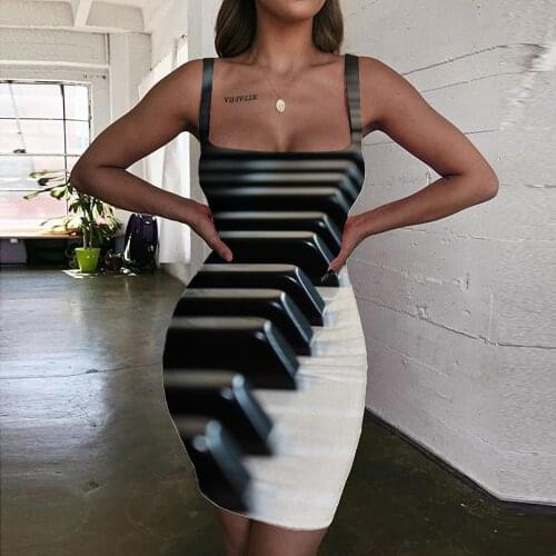Giyu Brand Music Dress Women Piano Halter Sleeveless Harajuku Bodycon Dress Womens Clothing Mini Evening New Boho Femme