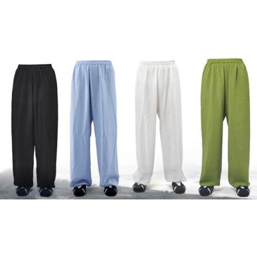 17color CUSTOMIZED Unisex Wudang Linen martial arts tai chi pants taiji kung fu wushu bloomers trousers green/blue/orange/black