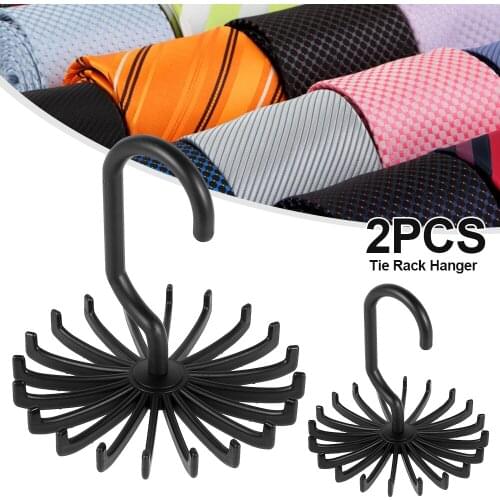 2Pcs Tie Holder Rotating Tie Hanger with 20 Hooks Wardrobe Storage Scarf Belt Hanger Adjustable Tie Rack Organizer for Cupboard