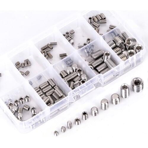 200pcs Stainless Steel Hex Socket Set Screw Grub Screws Cup Point Assortment Kit M3-M8 With Plastic Box