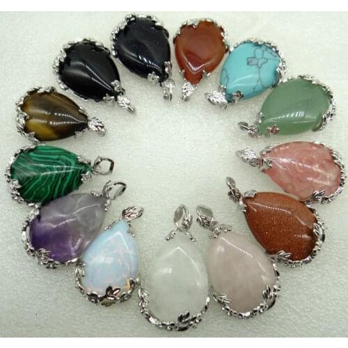 2020 Hot Sale Natural stone Quartz Crystal tiger eye Water droplets pendant for Diy Jewelry making necklace Accessories10pcs