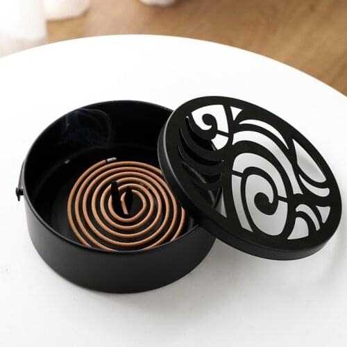 2021 Iron Mosquito Coil Holder Hollow Mosquito Coil Box Round Incense Burner With Handle Home Office Portable Anti Scald Wrought