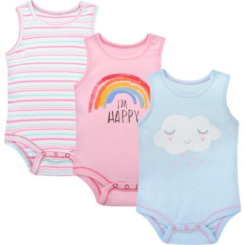 3 pcs 100% cotton vest Summer boys and girls baby vest newborn Siamese clothes cotton baby vest a variety of optional
