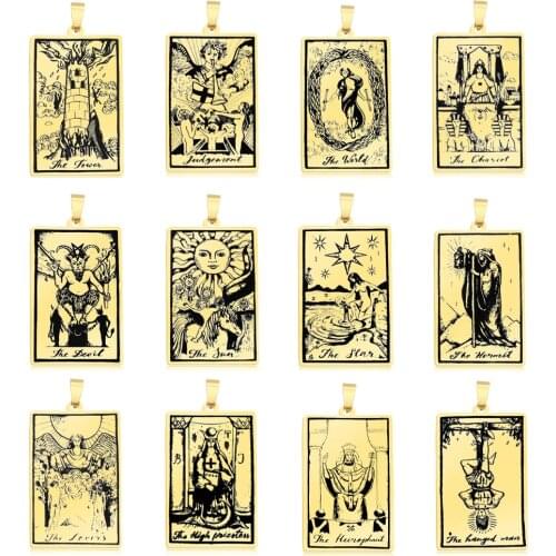 3pcs/lot 100% Stainless Steel Gold Tarot Card Pendant DIY Jewelry Charm Wholesale Custom Top Quality Never Fade OEM Design
