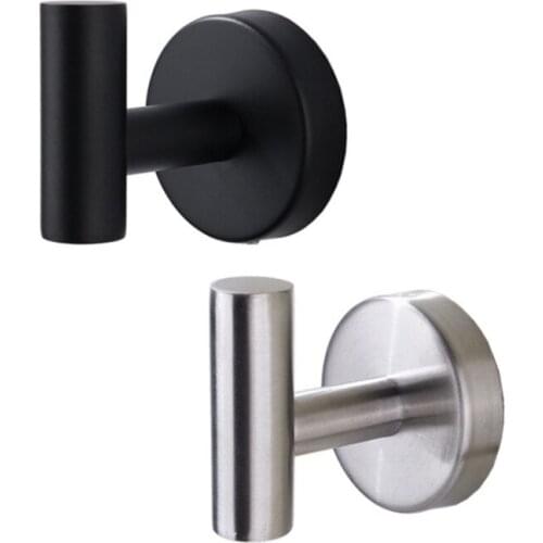 304 Stainless Steel Single Hook Adhesive Coat Hook Nail Free /Wall Mounted Robe Towel Hook for Bathroom, Kitchen -Silver, Black