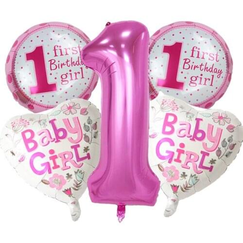 5 pieces Baby 1st Birthday balloon set pink Blue Number Foil Balloons birthday party decorations kids party decoration supplies
