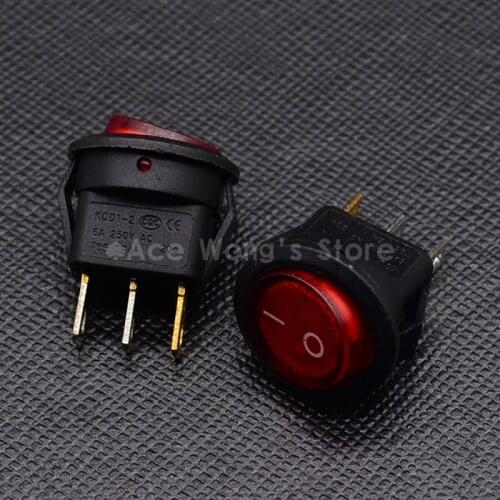 5PCS Red Light ON-OFF SPST Round Rocker Switch 6A/250V AC