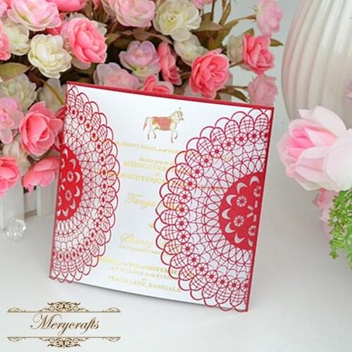 50 pcs laser cut wedding and party decoration featuring intricate floral paper cut lace details red invitation cards