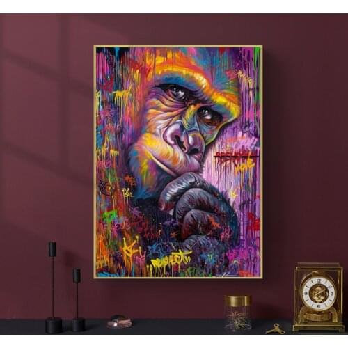 Colorful Monkey Gorilla Animal Graffit Abstract Artwork Canvas Painting Wall Art For Living Room
