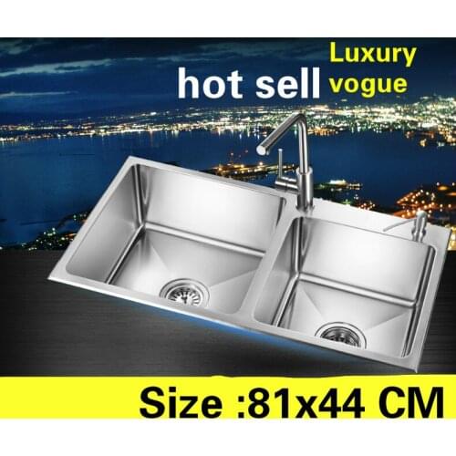Free shipping Apartment luxury kitchen manual sink double groove do the dishes 304 stainless steel big hot sell 810x440 MM