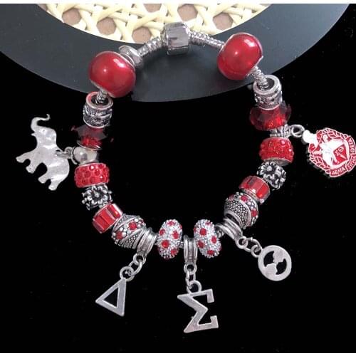 Sorority Big Red Beaded Charm Jewelry Bangle