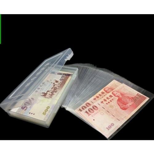 Banknotes bank note paper money protect bag 100 pcs + Storage box 1pcs