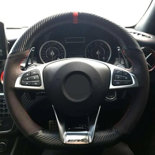 Car Steering Wheel Cover Non-Slip Black Carbon Fiber Suede For Mercedes Benz S-Class S500 2016 A-Class AMG A45 2016-2019