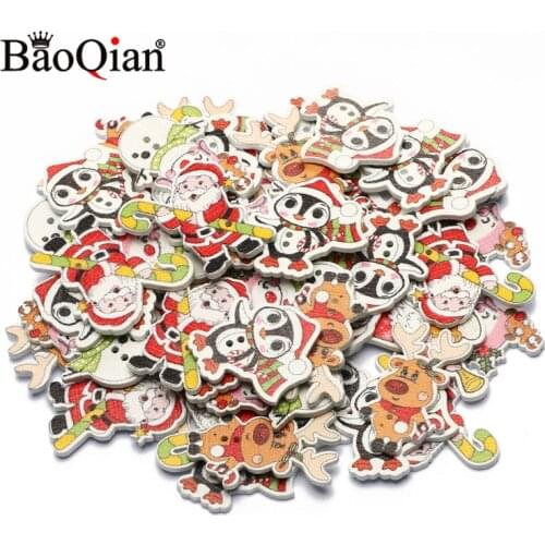 50pcs Mixed Christmas Decor Wooden Sewing Buttons for Clothing Scrapbooking Accessories DIY Crafts Home Decoration Gift Card