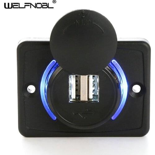 Dual USB Charger Socket Adapter LED Display With Dust Cover Bus Power Socket Car Motorcycle (output 5V3.1A / Input 12V24V)