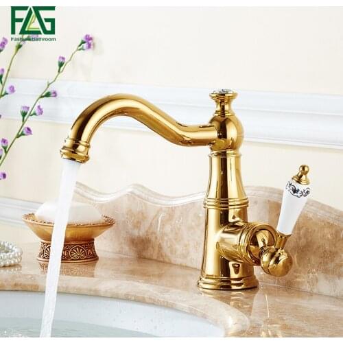 FLG 2016 Newly Basin Faucet Gold Polished Brass & Crystal Hot Cold Mixer Basin Tap Luxury Faucet Crane