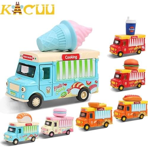 1:36 Pull Back Toy Car Miniature Fast Food Trucks Cognitive Model Metal Vehicle Toys For Children Kids Race Pull Back Cars Gift