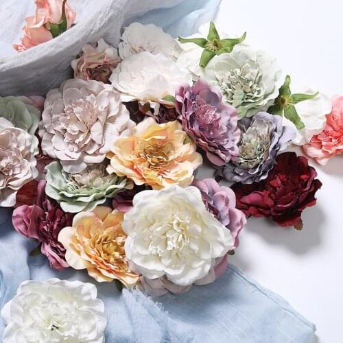 5PCS 10cm Peony Flower Heads Decorative Scrapbooking Artificial Flower For Home Wedding Decoration DIY Garland Craft Flower