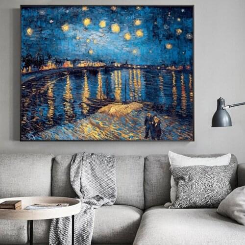 Van Gogh Starry Night on the Rhone River Canvas Painting Impressionist Wall Art Canvas Pictures For Living Room Cuadros No Frame