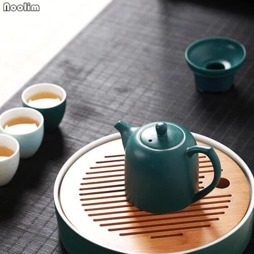 NOOLIM Ceramic Bamboo Tea Trays Handmade Wooden Restaurant Table Serving Tray Chinese Teaware Accessories Teahouse Tools