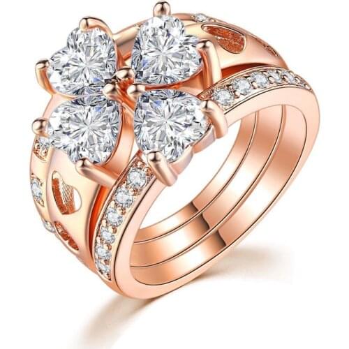 MxGxFam 3 Ring Set Heart For Women Female Rose Gold color Fashion Jewelry Bijoux AAA+ Cubic Zircon Original Design
