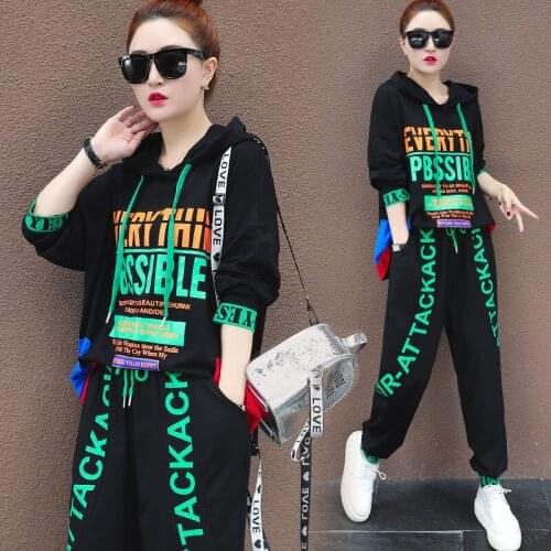 2 PIECE SET Hoodie Jogger Pants Designer Suit Women Tracksuit Patchwork Outfits Harajuku Pullover Letter Print Chic punk street