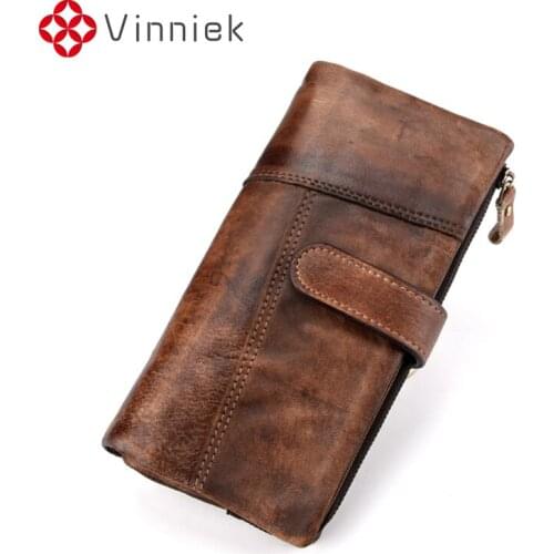 2020 New Retro Rubbing Leather Long Wallet Fashion Stitching Coin Purses Casual Multi-card Holder Cowhide Mens RIFD Wallets