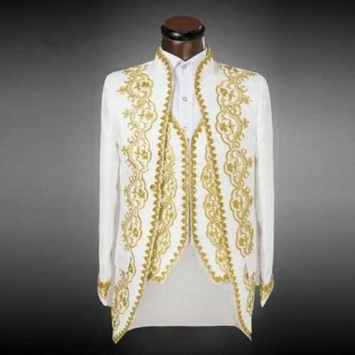 Handsome Groomsmen Embroidery Groom Tuxedos Mens Wedding Dress Man Jacket Blazer Prom Dinner (Jacket+Pants+Tie+Vest) A07