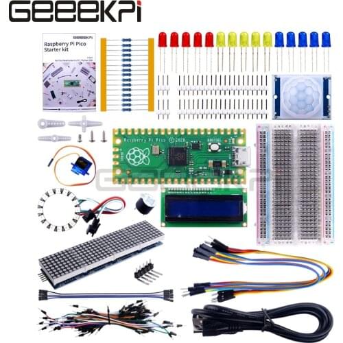 Raspberry Pi Pico Kit LED LCD Display Module Resisters Buzzer PIR Sensor Breadboard For DIY Micropython or C C++ Programming