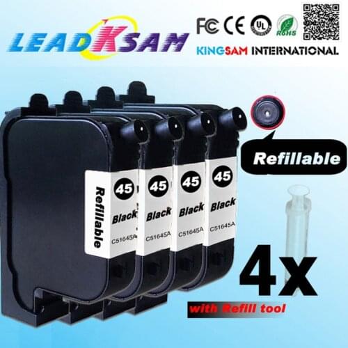 4pcs Refillable ink cartridge compatible for hp45 51645A for 45 CAD Graph plotter Graph plotter for HP1280 1180