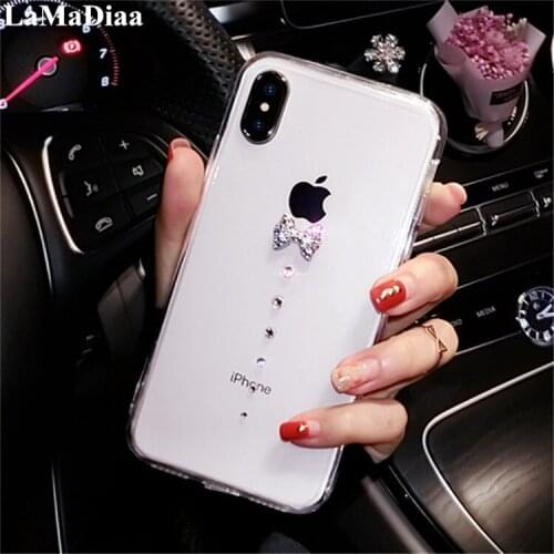 LaMaDiaa Bling Diamond Rhinestone Bow-knot Cover Case For iphone11 12 Pro MAX 5s 6 6s 7 8 Plus X XS XR MAX Soft Transparent Case