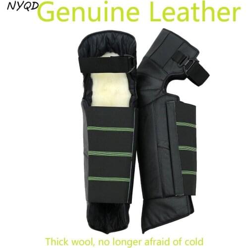 Woof Kneepad Winter Outdoor Cold-proof Keep Warm Motorcycle Genuine Leather Kneepads Sport Tactical Protection Knee Protector