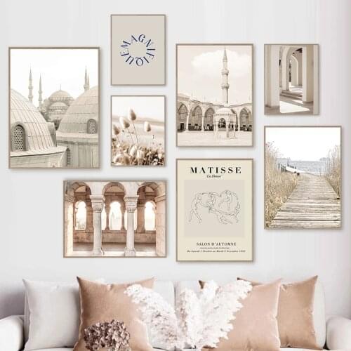 Castle Architecture In Modern Nordic Cities Plants By The Sea Simple Home Decor Canvas Painting Living Room Wall Printing Poster