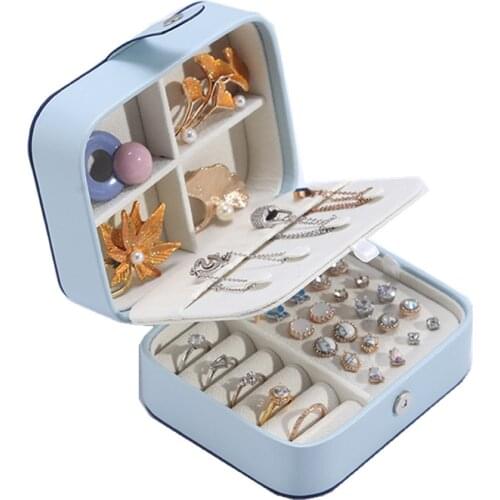 2020 New Korean-Style Double-Sided Jewlery Box Portable Jewelry Box Leather Ear Stud Ring Necklace Earrings Storage Box