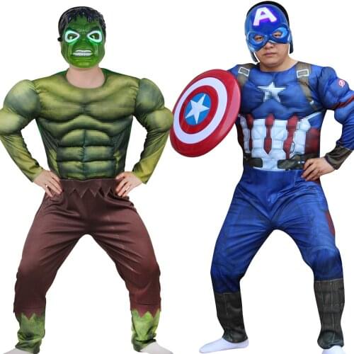 Halloween Adult Muscle Clothes Cosplay Costumes Captain Hulk Man American Mask Childrens Party Christmas Gifts