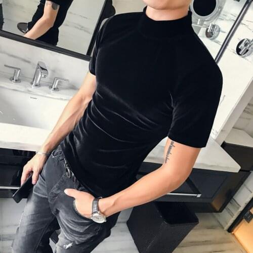 Boys solid color half-high collar flannel t-shirt Korean version of self-cultivation mens bottom shirt tight mens T-shirt