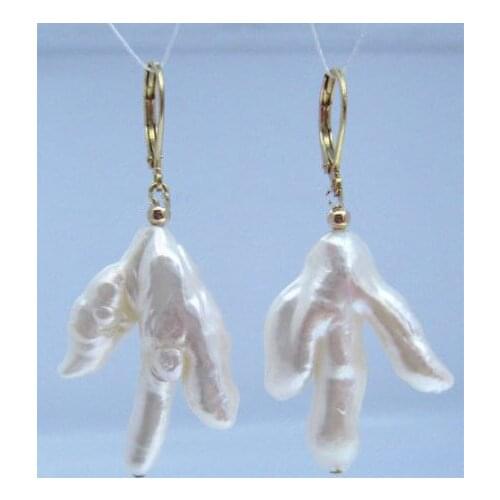 14K/20 YELLOW GOLD Huge AAA 20X30 mm White South Sea Baroque Pearl Earrings