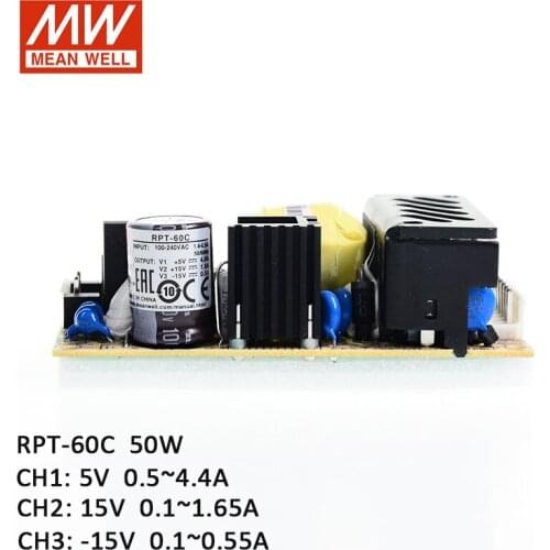RPT-60C Meanwell 50W Triple Ouput Circuit Board PCB Switch Power Supply 110V/220V AC to 5V 15V -15V DC 4A 1.5A 0.5A Medical SMPS