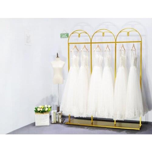Wedding dress gold wrought iron side hang rack clothing store hanger display stand floor-standing cheongsam stand wedding dress