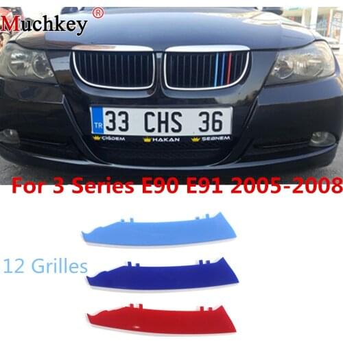 Car Front Grille Trim Strips Grill Cover Sticker For BMW 3 Series 2005 to 2008 E90 E91 320 325 330 335 12 Grilles 3D M Styling