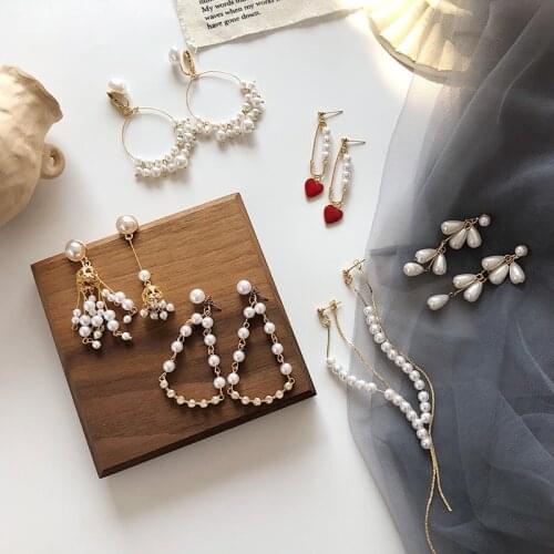 Fashion Pearl Eardrop Japanese And Korean Retro Simple Heart-shaped Tassels Earrings female wedding earings party jewelry