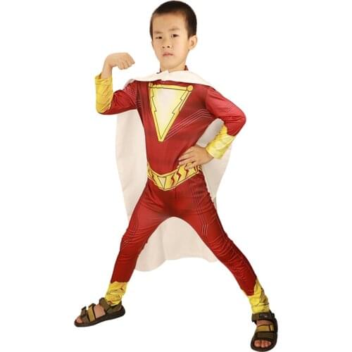 Shazam Costume Superhero Jumpsuit With Cloak Shazam Cosplay Movie Billy Batson Halloween Costumes For Kids Fancy Dresses Up
