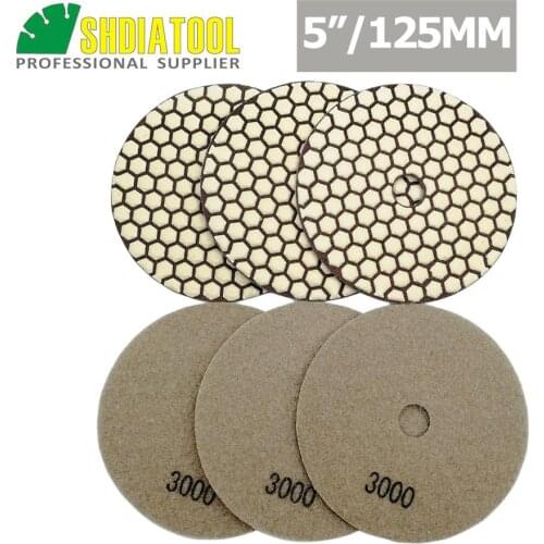 SHDIATOOL 6pcs 125mm #3000 Diamond Dry Polishing Pads Diameter 5inch Resin Bond Flexible Sanding Disc For Granite Marble Ceramic